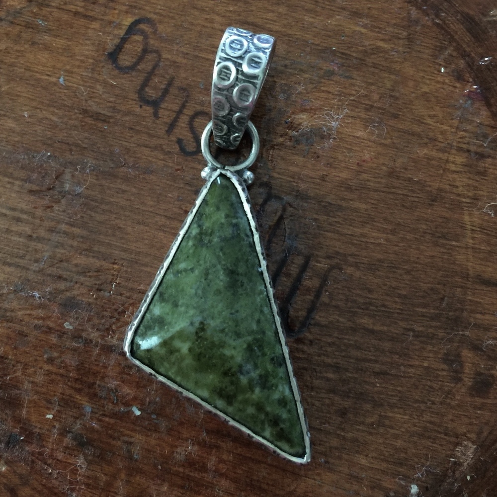 Sterling Silver Olive Green Stone Triangle Pendant